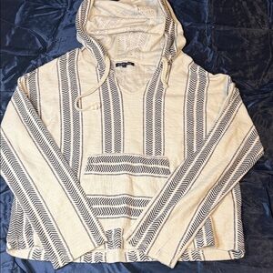 Ocean Drive Cream Hoodie with Navy Trim